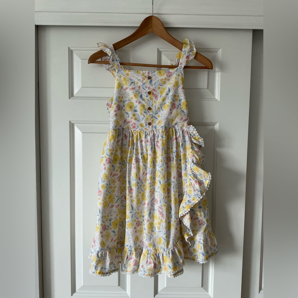 Tommy Bahama Pastel Yellow Blue Floral Cotton Ruffle Sundress 10